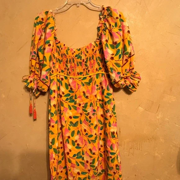 FARM Rio | Dresses | Farm Rio Sz Small Cashew Smocked Mini Cotton Silk Dress  Travel Party | Poshmark